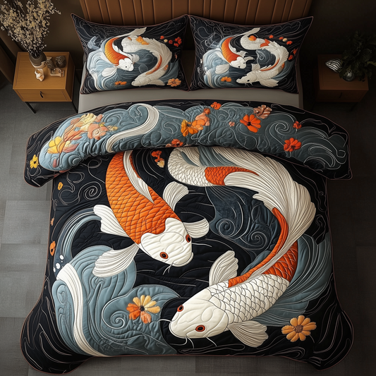 Koi Harmony 3-Piece Quilted Bedding Set NCU0DV2956
