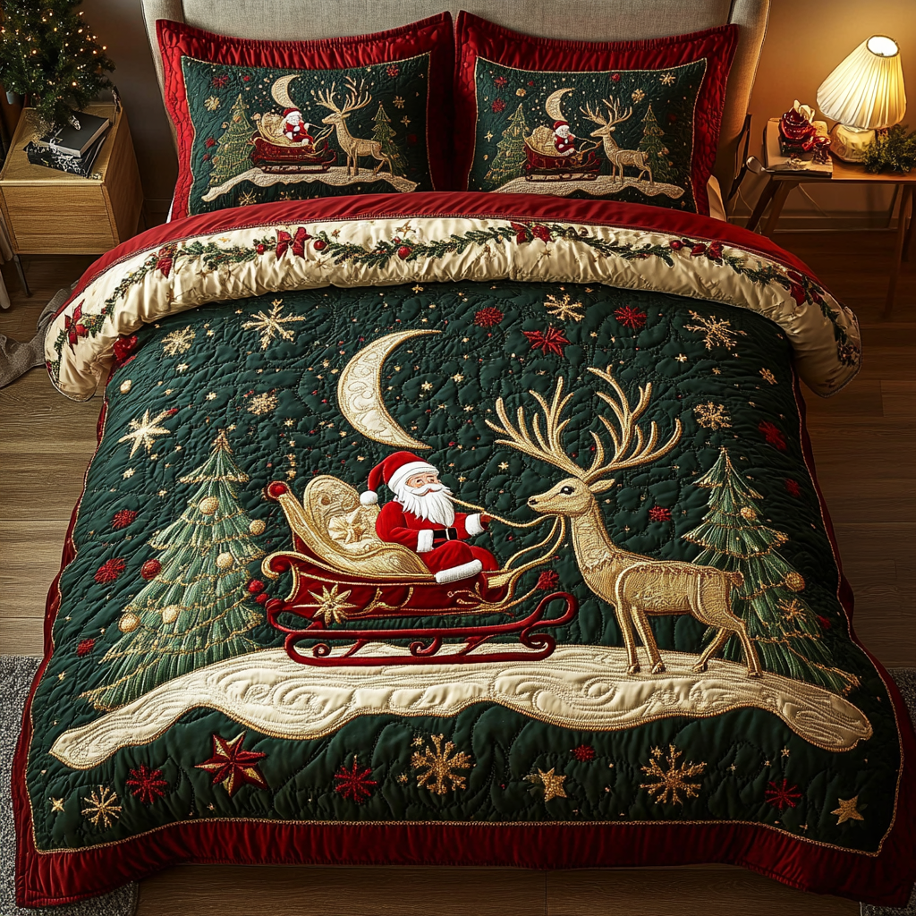 Kris Kringle Magic 3-Piece Quilted Bedding Set NCU0DK2755