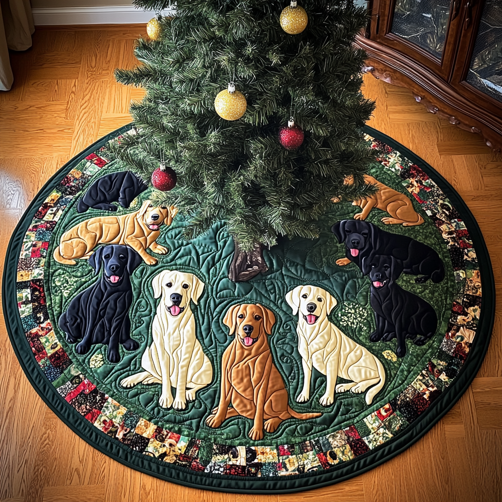 Labrador Sleigh Ride Christmas Quilted Tree Skirt NCU0DV1793