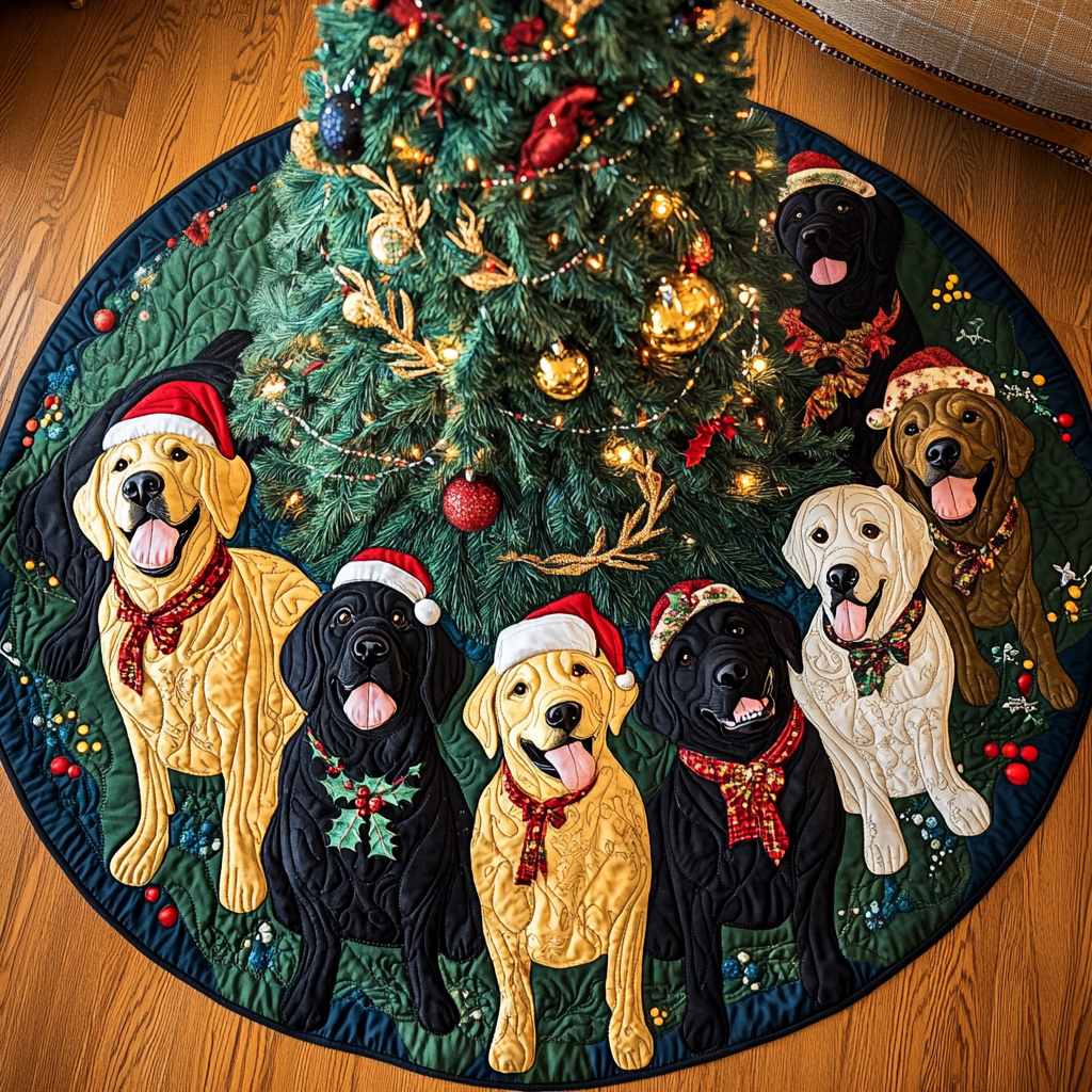 Labrador Winter Wishes Christmas Quilted Tree Skirt NCU0DV1532
