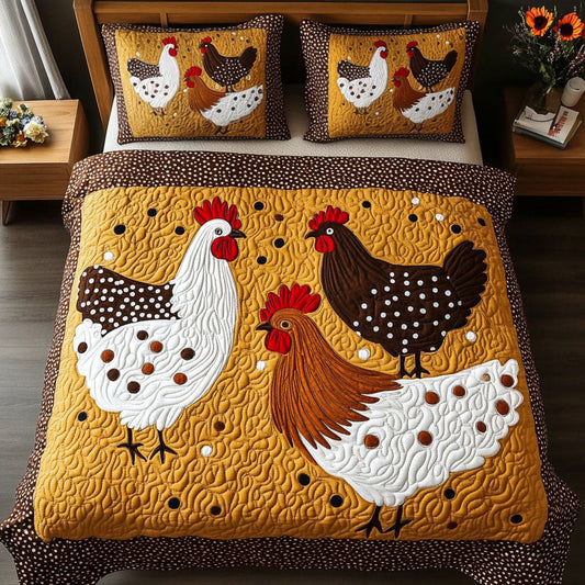 Ladybug Chickens 3-Piece Quilted Bedding Set NCU0NT3531
