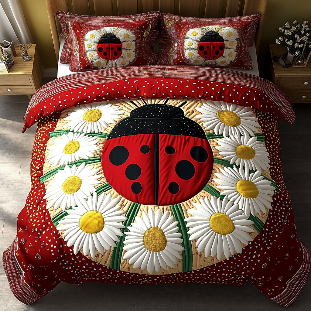 Ladybug Garden Delight 3-Piece Quilted Bedding Set NCU0DK5892
