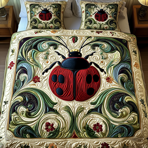 Ladybug Haven 3-Piece Quilted Bedding Set NCU0VH2029