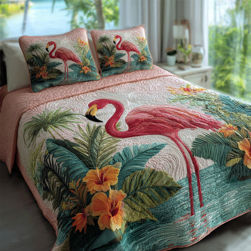 Lagoon Flamingo 3-Piece Quilted Bedding Set NCU0VL3520