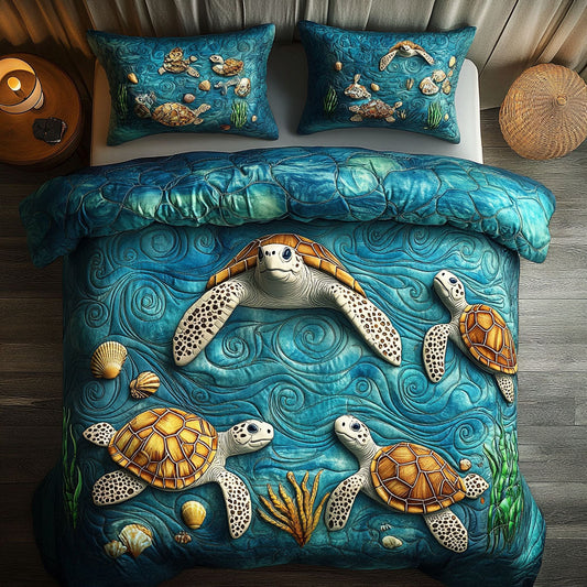 Lagoon Turtle Tides 3-Piece Quilted Bedding Set NCU0NT7338