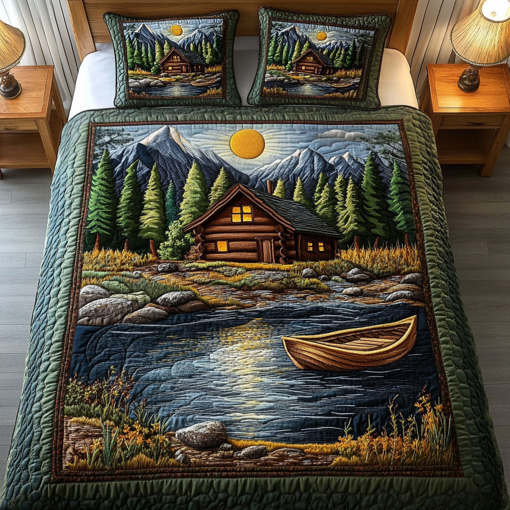 Lakeside Cabin Canoe 3-Piece Quilted Bedding Set NCU0NT3071