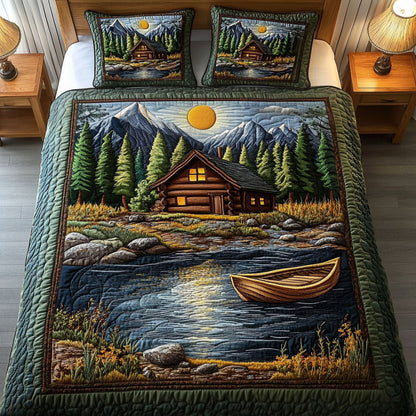 Lakeside Cabin Canoe 3-Piece Quilted Bedding Set NCU0NT3071