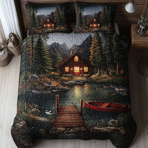 Lakeside Cabin Dock 3-Piece Quilted Bedding Set NCU0NT5167