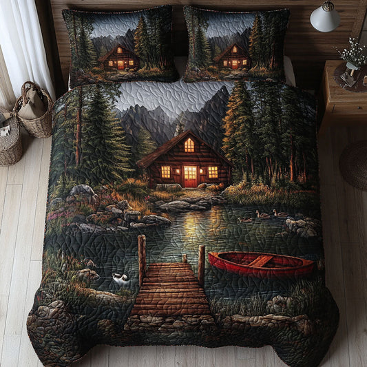 Lakeside Cabin Dock 3-Piece Quilted Bedding Set NCU0NT5167