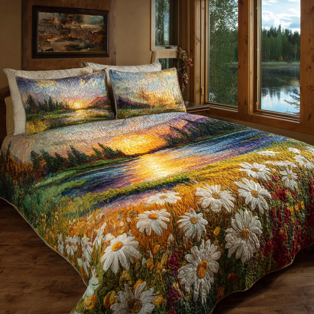 Lakeside Daisy Sunrise 3-Piece Quilted Bedding Set NCU0VL3047