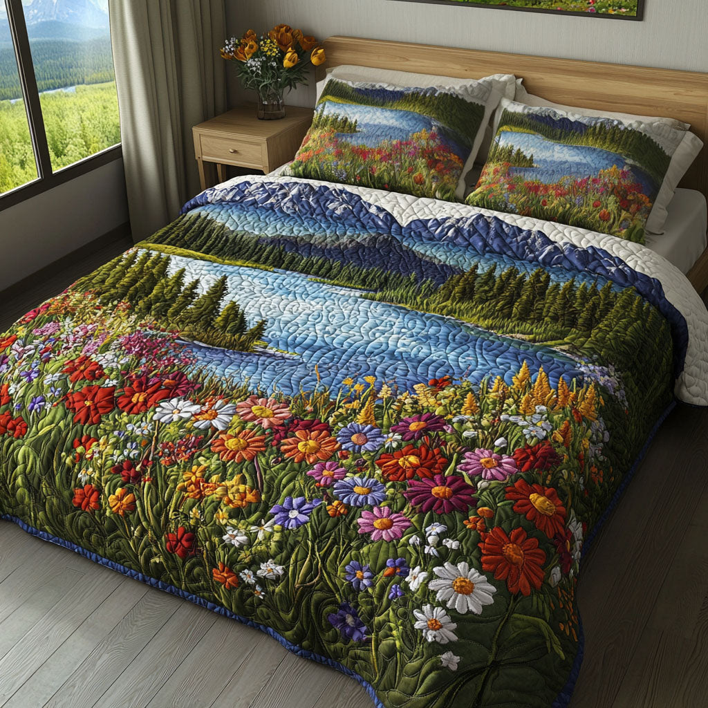 Lakeside Flower Meadow 3-Piece Quilted Bedding Set NCU0NT5196