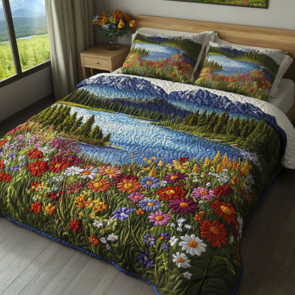Lakeside Flower Meadow 3-Piece Quilted Bedding Set NCU0NT5196