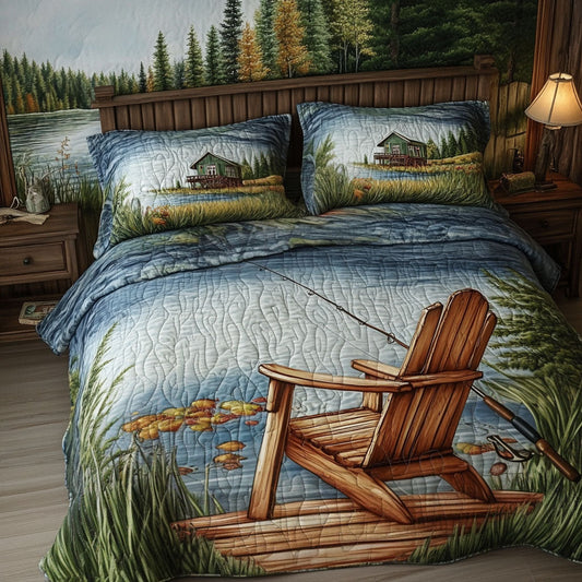 Lakeside and Chair Escape 3-Piece Quilted Bedding Set NCU0PT6919