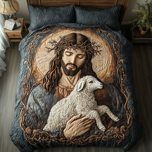 Lamb Shelter 3-Piece Quilted Bedding Set NCU0DK8126