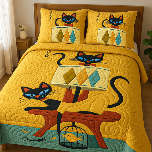 Lamp Lounge Cats 3-Piece Quilted Bedding Set NCU0NT5689