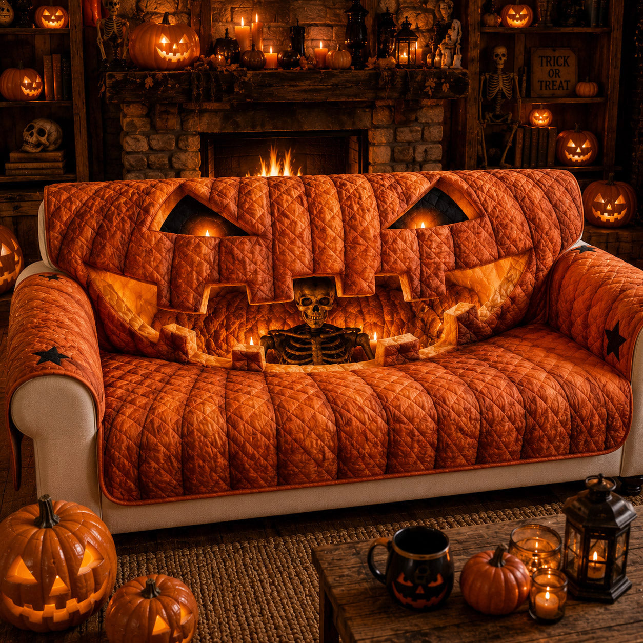 Lantern Skull Quilted Sofa Cover NCU0TD2908