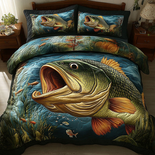 Largemouth Adventure 3-Piece Quilted Bedding Set NCU0PT6897