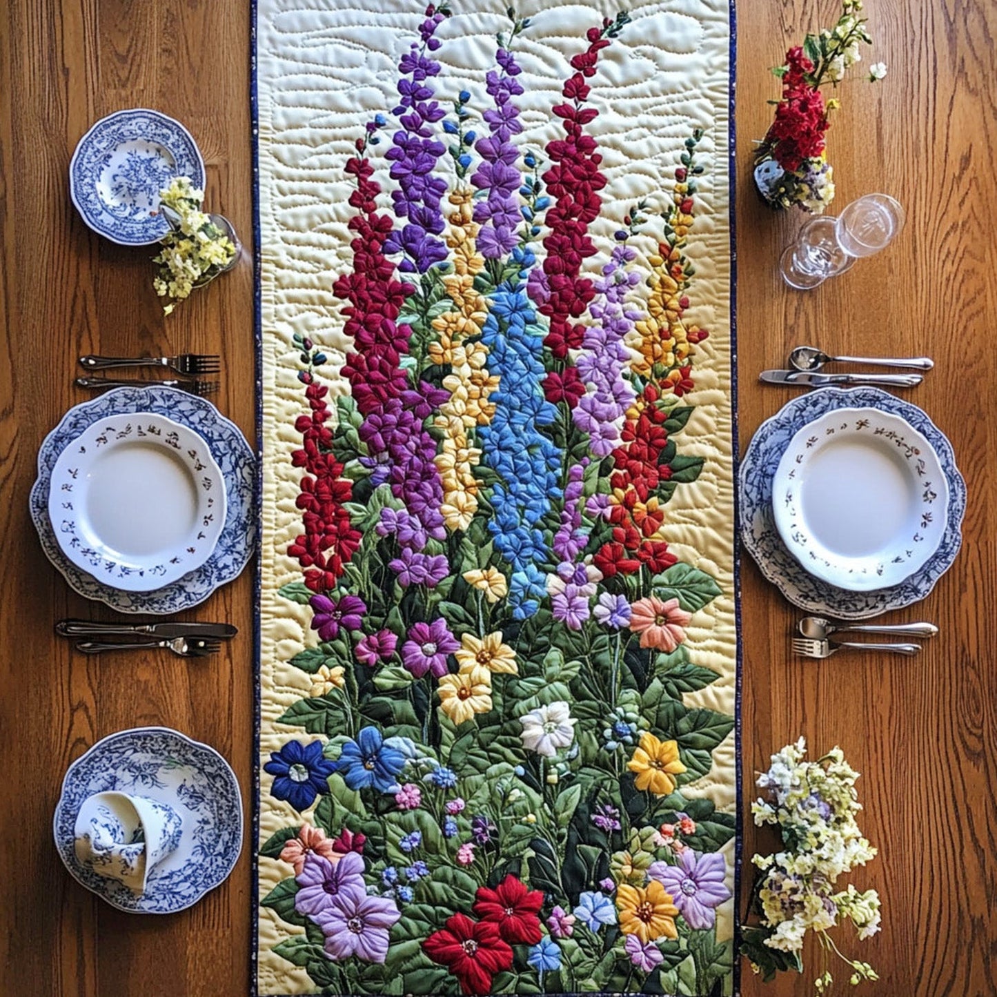 Larkspur Blossom Quilted Table Runner NCU0PT6864