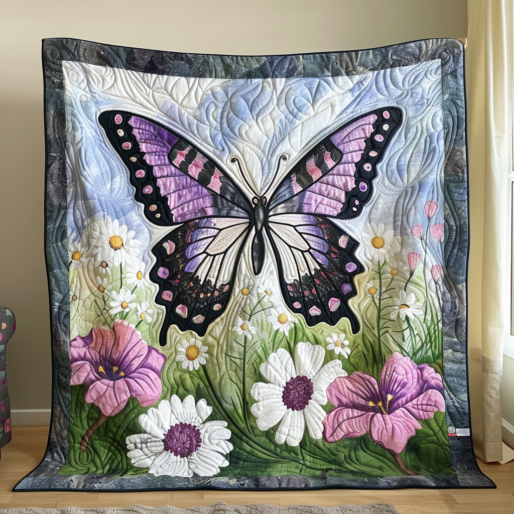 Lavender Wings Butterfly Quilted Blanket NCU0VL019