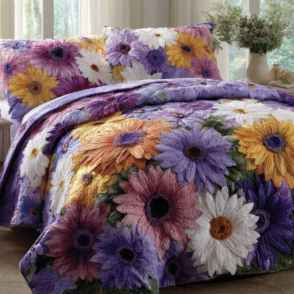 Lavender Daisies 3-Piece Quilted Bedding Set NCU0VL3085