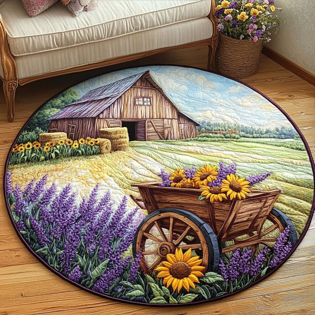 Lavender Farm Cart Quilted Round Mat NCU0NT7092