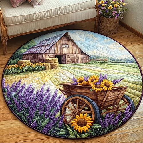 Lavender Farm Cart Quilted Round Mat NCU0NT7092