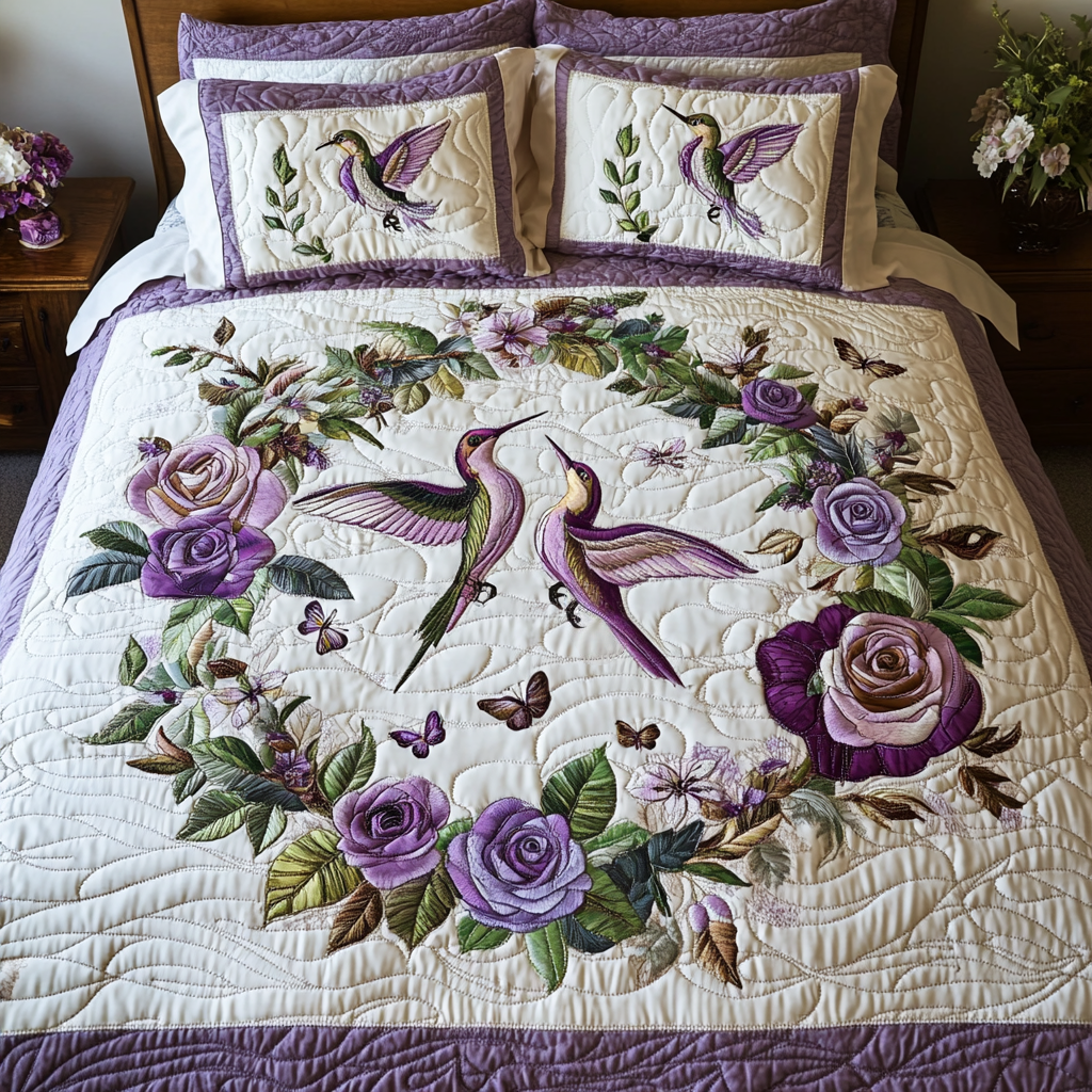 Lavender Flight 3-Piece Quilted Bedding Set NCU0VH1380