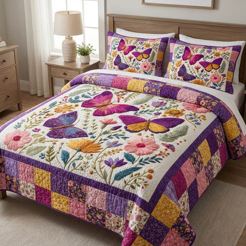 Lavender Flight 3-Piece Quilted Bedding Set NCU0VL3332