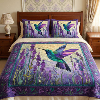 Lavender Hummingbird 3-Piece Quilted Bedding Set NCU0NT12740