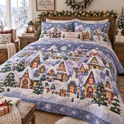 Lavender Snowy Village 3-Piece Quilted Bedding Set NCU0DV10147