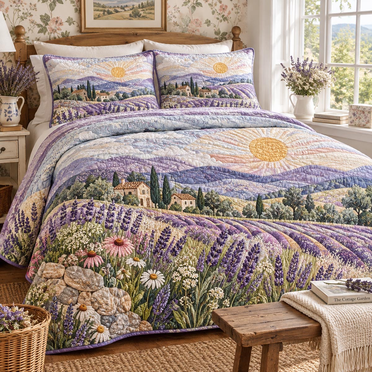 Lavender Sunrise Field 3-Piece Quilted Bedding Set NCU0DV10306