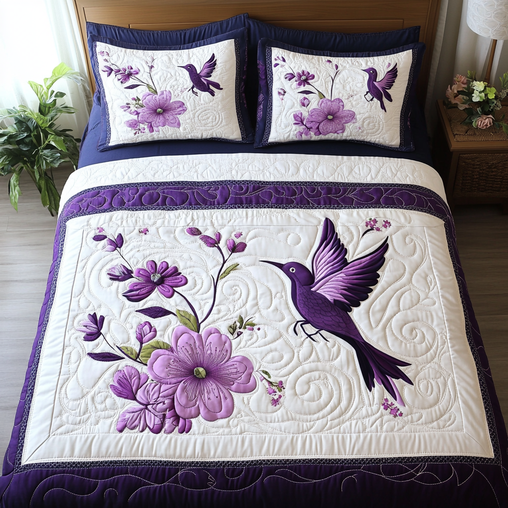 Lavender and Beaks 3-Piece Quilted Bedding Set NCU0DV2011