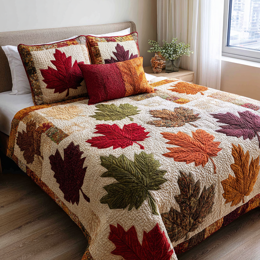 Leaf Harmony 3-Piece Quilted Bedding Set NCU0DK8667