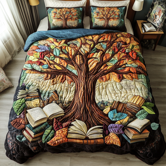Leaf Library 3-Piece Quilted Bedding Set NCU0VH5442