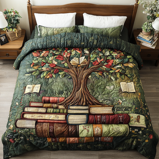 Leaf Library 3-Piece Quilted Bedding Set NCU0VH5942