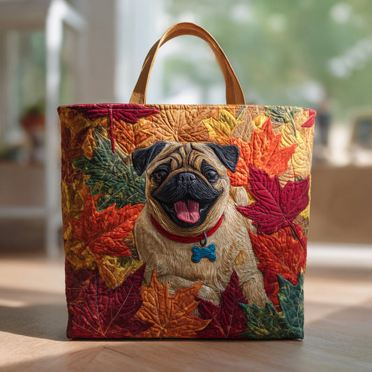 Leaf Pile Pug Quilted Tote Bag NCU0HH120