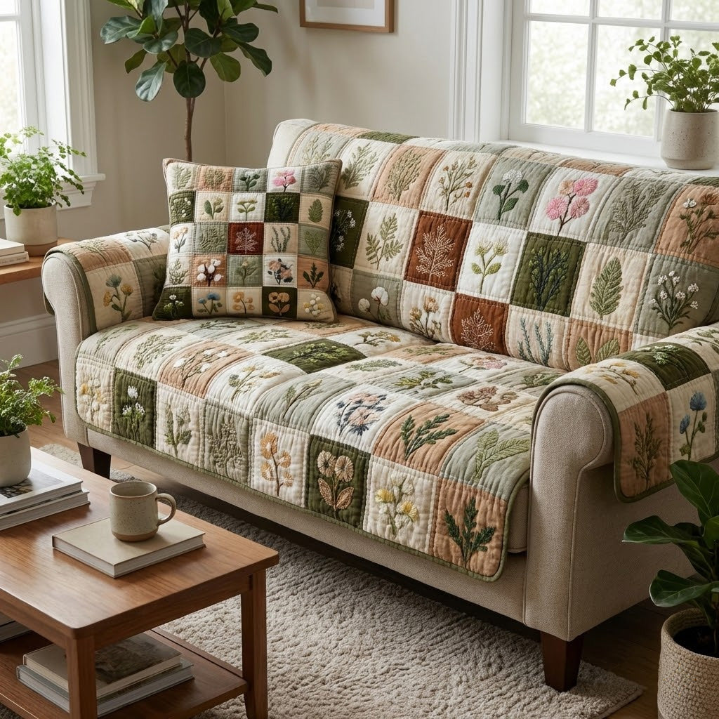 Leafy Grove Quilted Sofa Cover NCU0VL3339