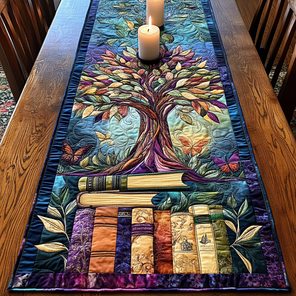 Leafy Literary Quilted Table Runner NCU0VH4337