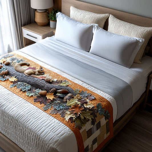Leafy Squirrel Delight Quilted Bed Runner NCU0PT7939