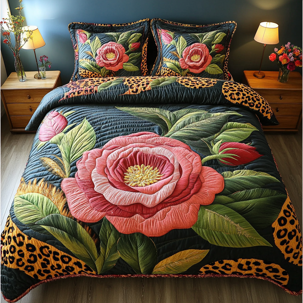 Leopard Garden 3-Piece Quilted Bedding Set NCU0DK6198