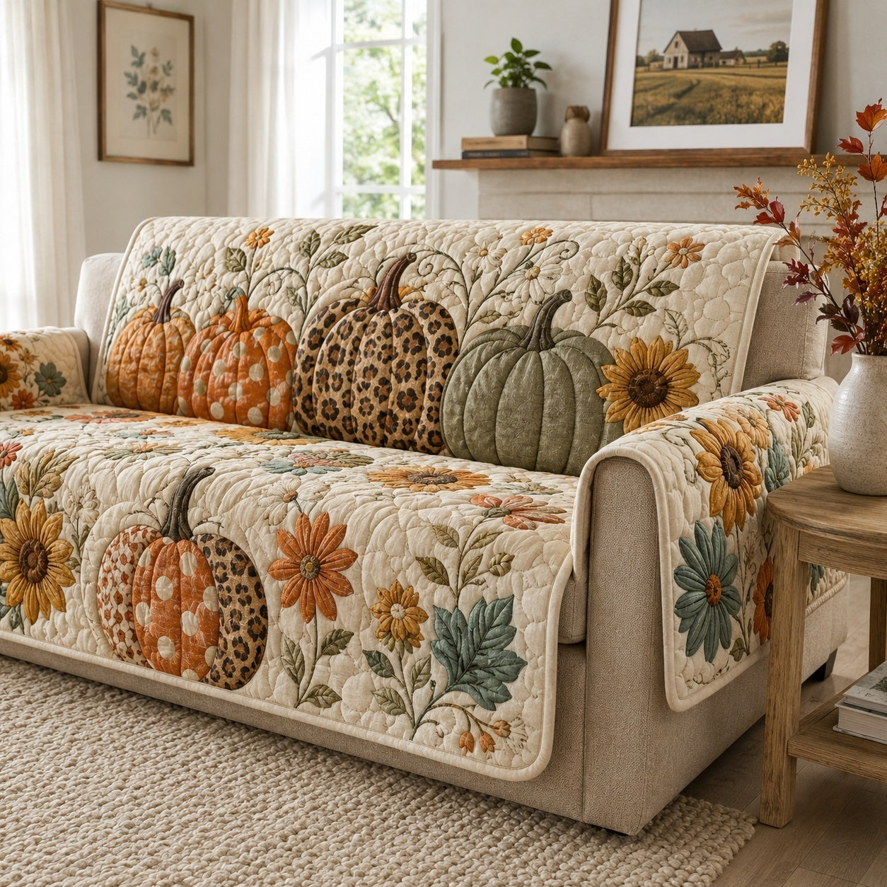 Leopard Pumpkins Quilted Sofa Cover NCU0VL3771