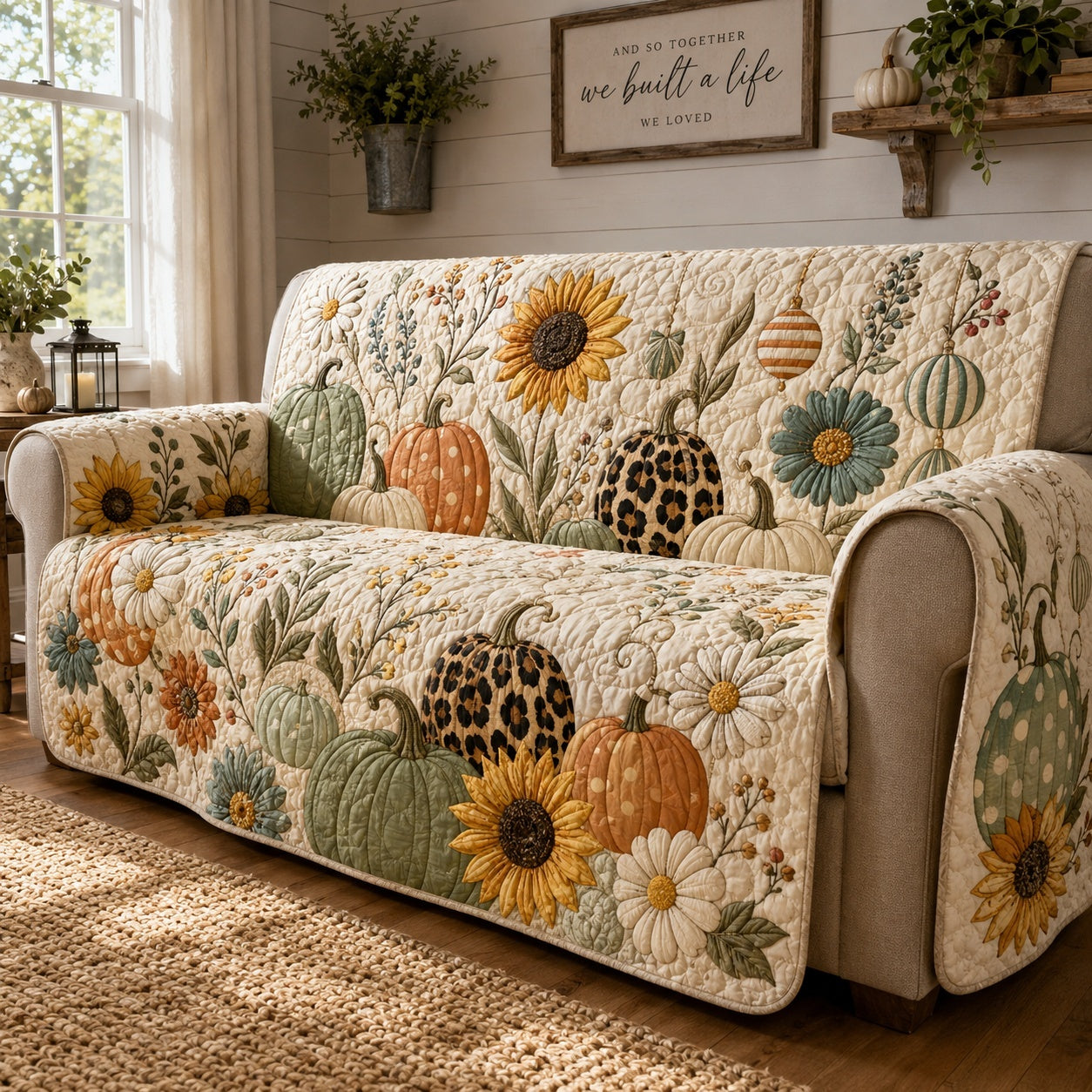 Leopard Sunflowers Quilted Sofa Cover NCU0VL3793