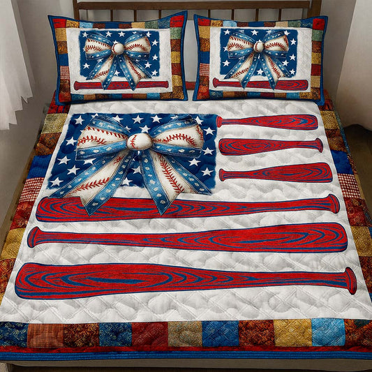 Liberty Baseball Bow 3-Piece Quilted Bedding Set NCU0NT8228