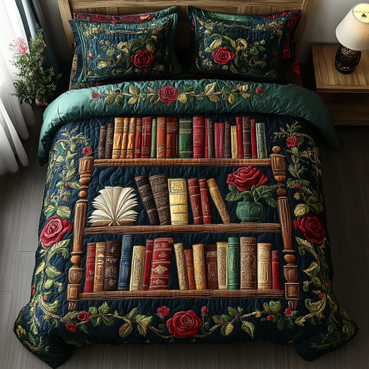 Library Bloom 3-Piece Quilted Bedding Set NCU0DK9363