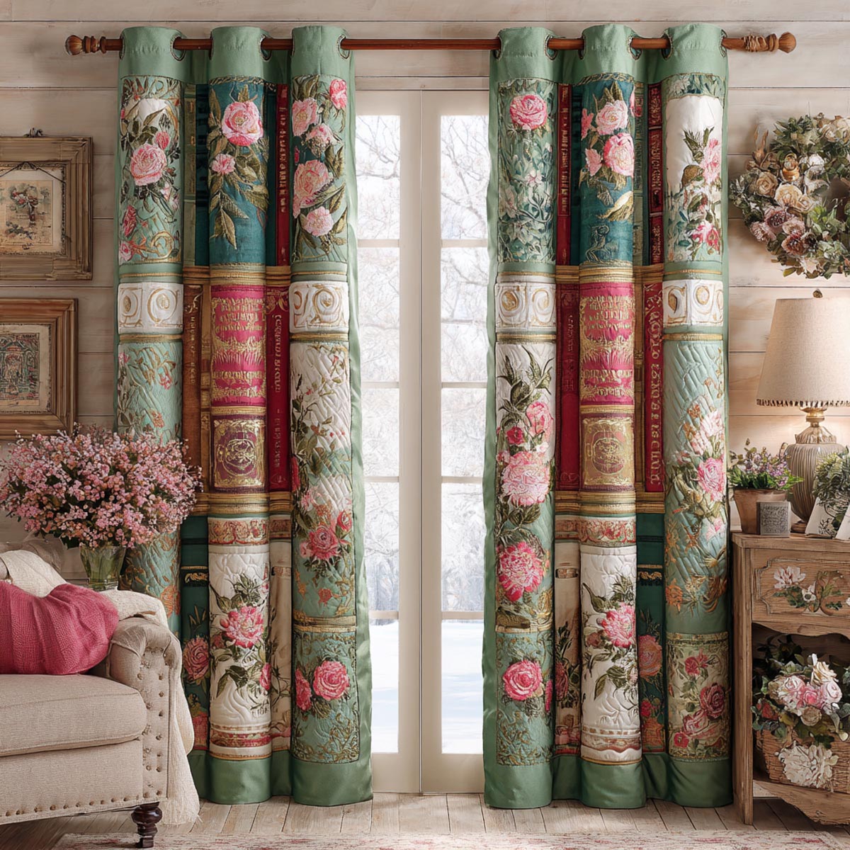 Library Calm Quilted Curtains NCU0DV9380