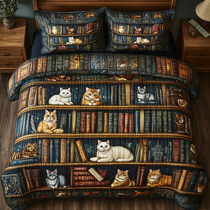Library Cats 3-Piece Quilted Bedding Set NCU0VL2193