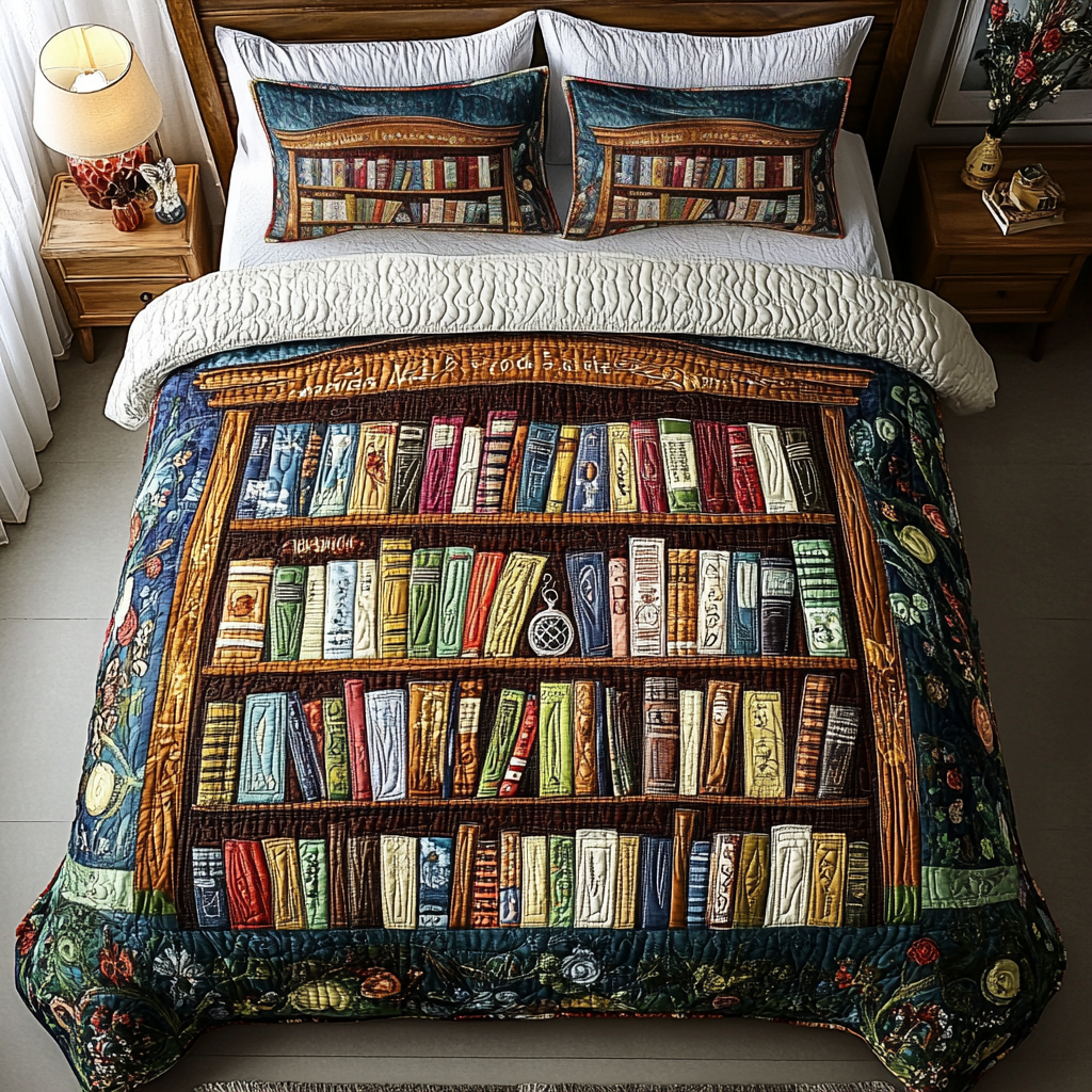 Library Loft 3-Piece Quilted Bedding Set NCU0DK4930