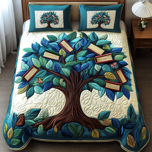 Library Tree 3-Piece Quilted Bedding Set NCU0NT2923