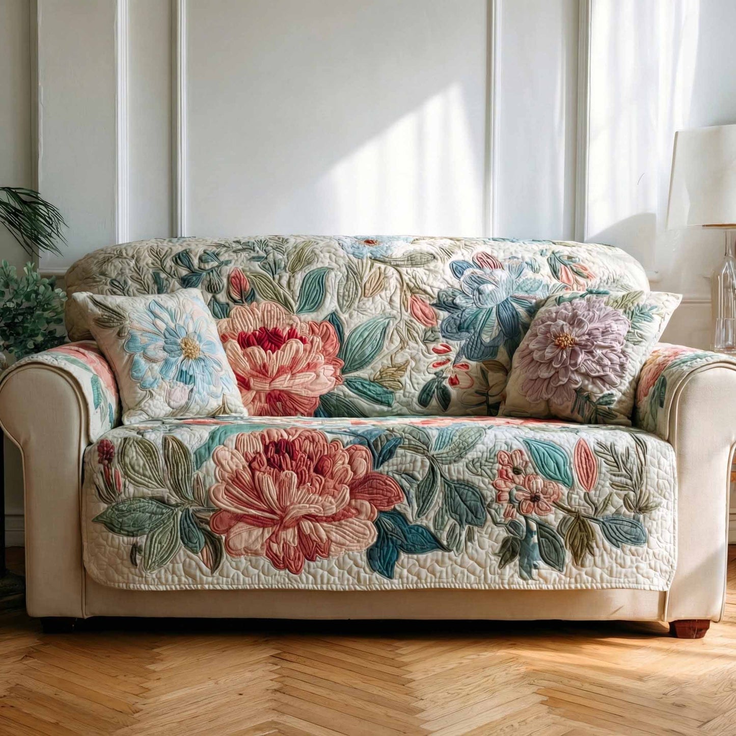 Light Meadow Quilted Sofa Cover NCU0XD2436