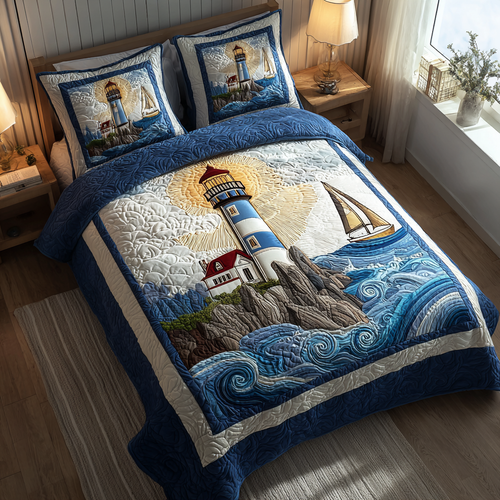 Lighthouse Beacon 3-Piece Quilted Bedding Set NCU0DK8266